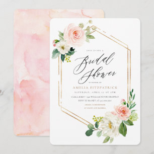 Gold Geometric Floral Bridal Shower Invitation