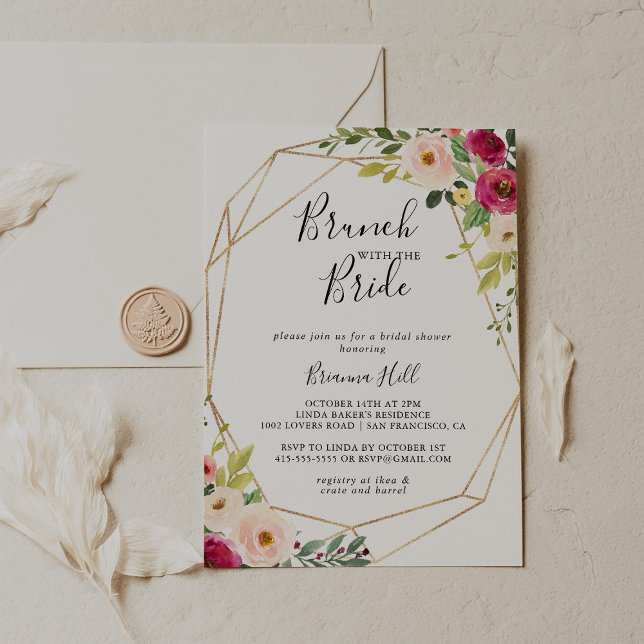 Gold Geometric Floral Brunch with the Bride Shower Invitation (Creator Uploaded)
