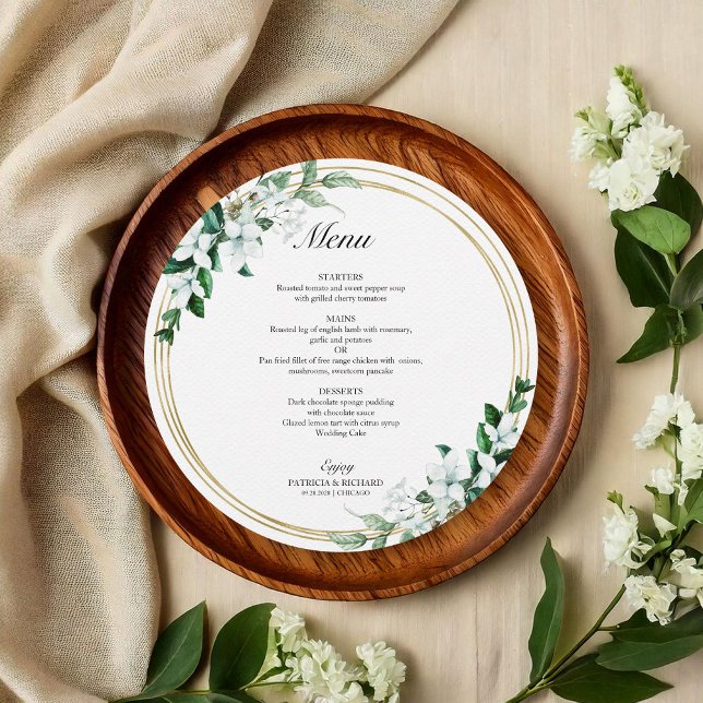 Gold Geometric Floral Greenery Wedding Menu (Creator Uploaded)