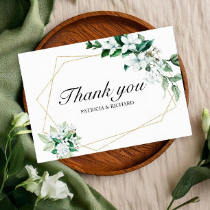 Gold Geometric Floral Greenery Wedding Thank You RSVP Card