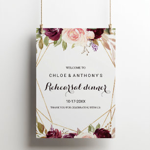 Gold Geometric Floral Rehearsal dinner Welcome Poster