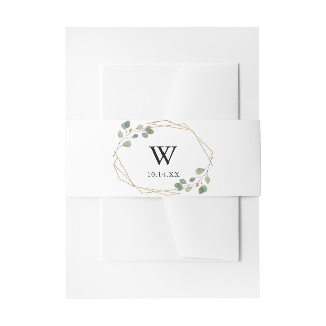 Gold Geometric Foliage Monogram Wedding Invitation Invitation Belly Band (Front Example)