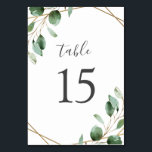 Gold Geometric Frame Greenery Eucalyptus Table Number<br><div class="desc">Designed to coordinate with our Moody Greenery wedding collection, this customisable Table Numbers Card features watercolor sage green eucalyptus leaves accented with a gold geometric frame and paired with a stylish script and classy serif font in grey. To make advanced changes, go to "Click to customise further" option under Personalise...</div>