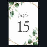 Gold Geometric Frame Greenery Eucalyptus Table Number<br><div class="desc">Designed to coordinate with our Moody Greenery wedding collection, this customisable Table Numbers Card features watercolor sage green eucalyptus leaves accented with a gold geometric frame and paired with a stylish script and classy serif font in grey. To make advanced changes, go to "Click to customise further" option under Personalise...</div>
