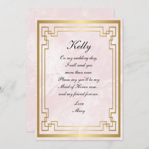 Gold Geometric Frame Pink Marble Maid Of Honour Invitation
