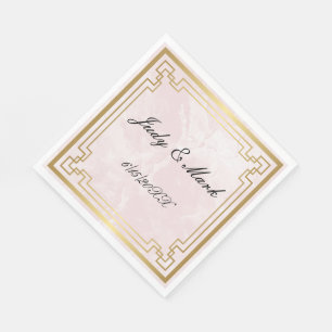 Gold Geometric Frame Pink Marble Wedding Paper Napkin