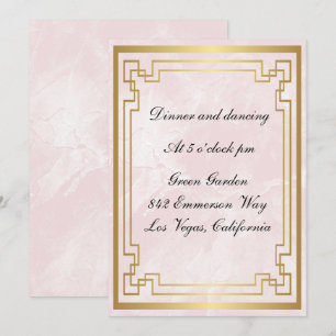 Gold Geometric Frame Pink Marble Wedding Reception Invitation