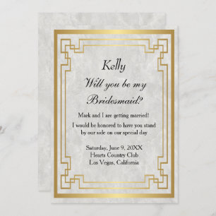 Gold Geometric Frame White Marble Bridesmaid Invitation