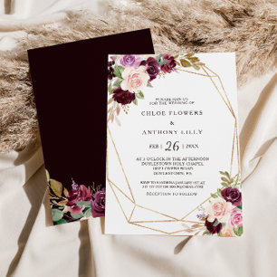 Gold Geometric Green Blush Burgundy Floral Wedding Invitation