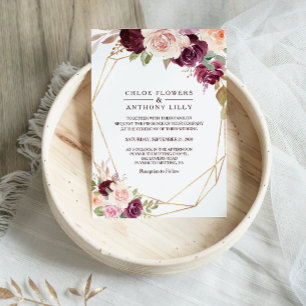 Gold Geometric Green Blush Burgundy Floral Wedding Invitation
