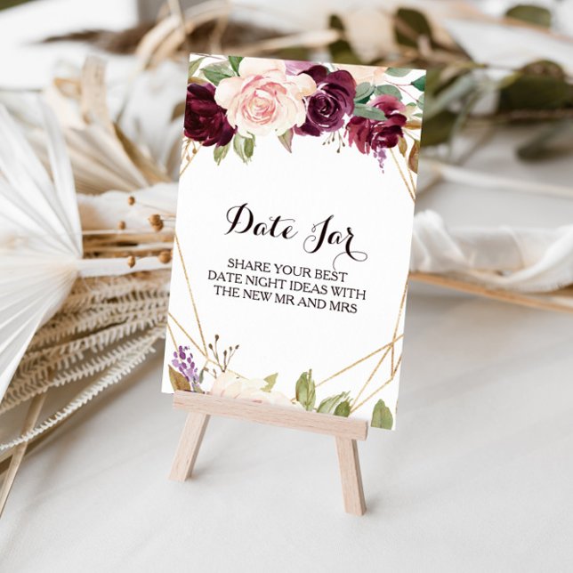 Gold geometric Green Burgundy Floral Date Jar Sign (Creator Uploaded)
