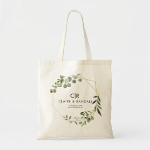 Gold Geometric Green Eucalyptus Bridesmaid  Tote Bag