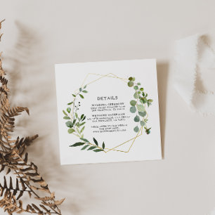 Gold Geometric Green Eucalyptus Wedding Details  Enclosure Card