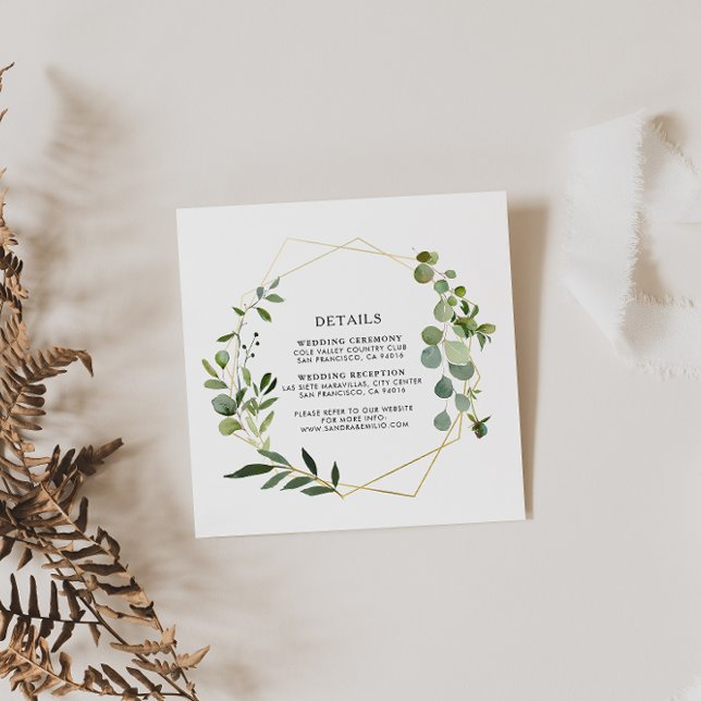 Gold Geometric Green Eucalyptus Wedding Details  Enclosure Card (Creator Uploaded)