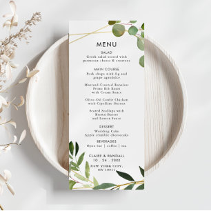 Gold Geometric Green Eucalyptus Wedding Flat Menu