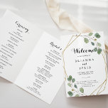 Gold Geometric Greenery Eucalyptus Folded Wedding Program<br><div class="desc">This gold geometric greenery eucalyptus folded wedding program is perfect for a rustic wedding. The design features hand-drawn botanical green eucalyptus branches and leaves adorning an elegant frame.       

Include a quote or short message,  order of service,  wedding party and thank you message.</div>