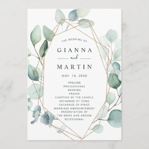 Gold Geometric Greenery Foliage Wedding Program