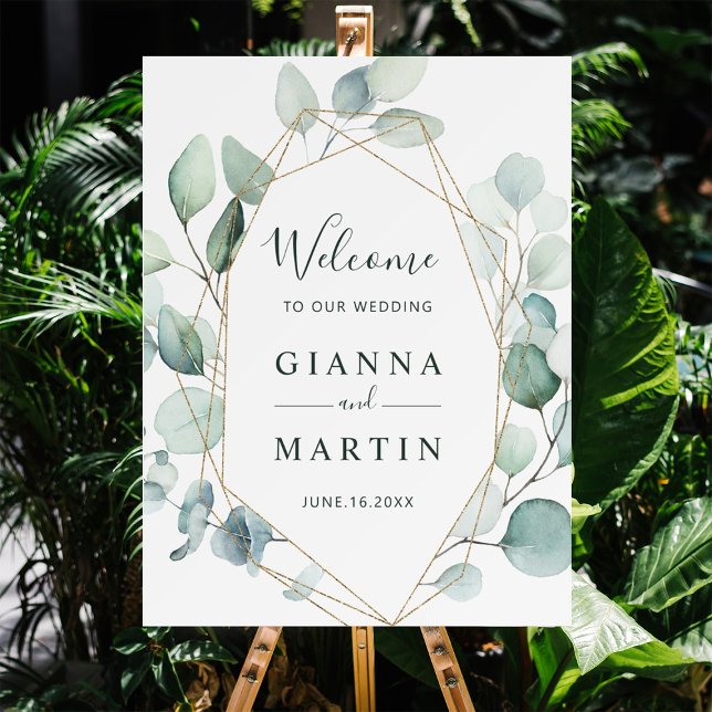 Gold Geometric Greenery Foliage Wedding Welcome Poster (Creator Uploaded)