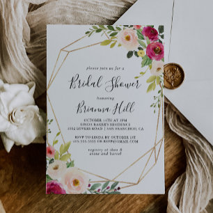 Gold Geometric Greenery Pink Blush Bridal Shower Invitation