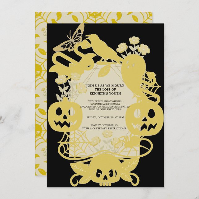 Gold Geometric Halloween Birthday Funny Costume Holiday Card (Front/Back)