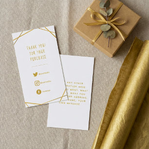 Gold geometric insert Card for customer orders.