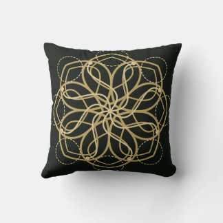 Gold Geometric Mandala Art Print – Dark Green Art Cushion