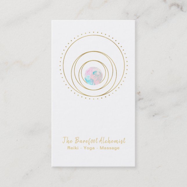 *~*  Gold Geometric Mandala Sacred Geometry Boho Business Card (Front)
