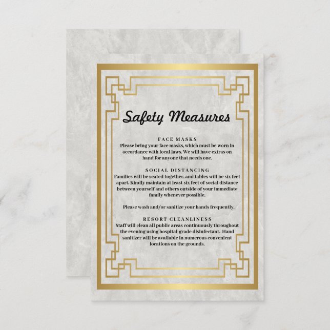 Gold Geometric Marble Safety Measures Enclosure Card (Front/Back)