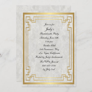 Gold Geometric Marble Wedding Bachelorette Party Invitation