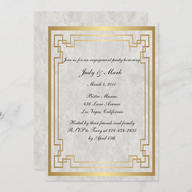 Gold Geometric Marble Wedding Engagement Party Invitation (Front/Back)