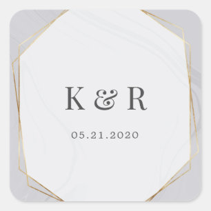 gold geometric marble wedding monogram square sticker