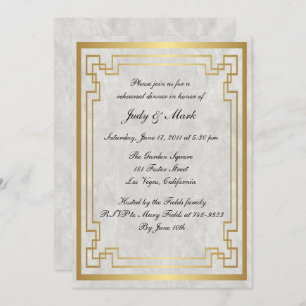 Gold Geometric Marble Wedding Rehearsal Dinner Invitation