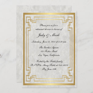 Gold Geometric  Marble Wedding Rehearsal Dinner Invitation