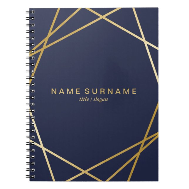 Gold Geometric Midnight Blue Spiral Photo Notebook (Front)