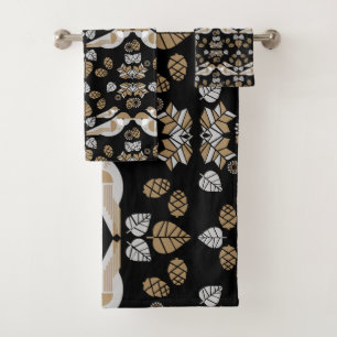 Gold Geometric Modern Abstract Bird Art Bath Towel Set