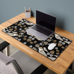 Gold Geometric Modern Abstract Bird Art Desk Mat