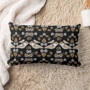 Gold Geometric Modern Abstract Bird Art Lumbar Cushion