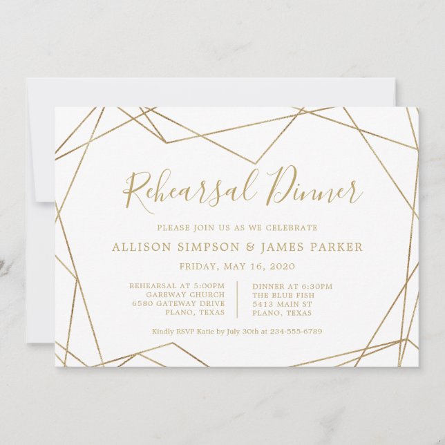 Gold Geometric Modern Elegant Rehearsal Dinner Invitation (Front)