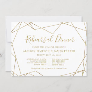 Gold Geometric Modern Elegant Rehearsal Dinner Invitation