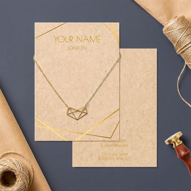 Gold geometric necklace or bracelet display card. (Gold geometric necklace or bracelet display card.)