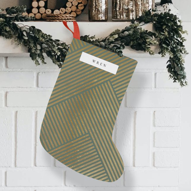 Gold Geometric Pattern Elegant Green Small Christmas Stocking (Creator Uploaded)