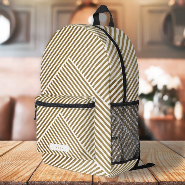 Gold Geometric Pattern Elegant Sophisticated Luxe Printed Backpack (Creator Uploaded)