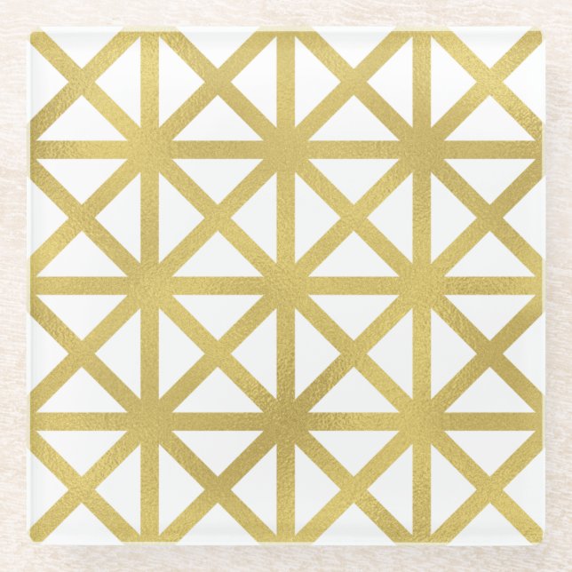 Gold Geometric Pattern Glass Coaster (Front)