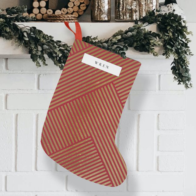 Gold Geometric Pattern Sophisticated Red Small Christmas Stocking (Creator Uploaded)