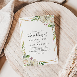 Gold Geometric Peony Floral The Wedding Of Invitation