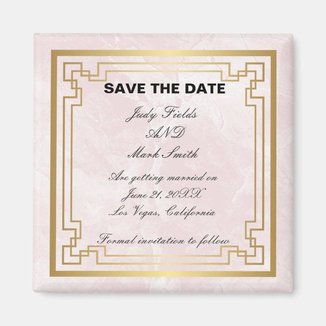 Gold Geometric Pink Marble Wedding Save The Date Magnet (Front)