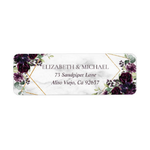 Gold Geometric Plum Purple Marble Return Address Label