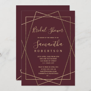 gold geometric red burgundy bridal shower invitation