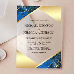 Gold Geometric Royal Blue Marble Wedding Acrylic Invitations