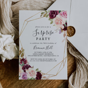 Gold Geometric Rustic Floral Surprise Party Invitation